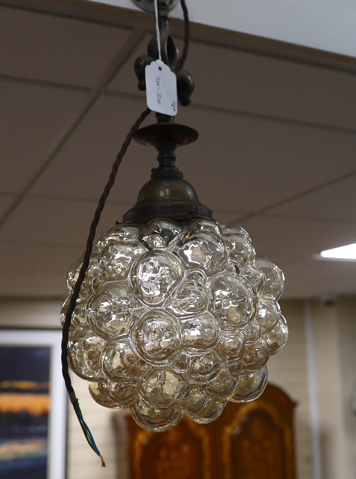 A bubble glass light fitting, 45cm high (including metal fitting)